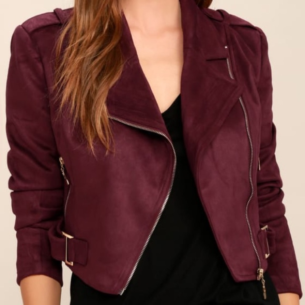 Lulus burgundy faux suede Moto jacket size small